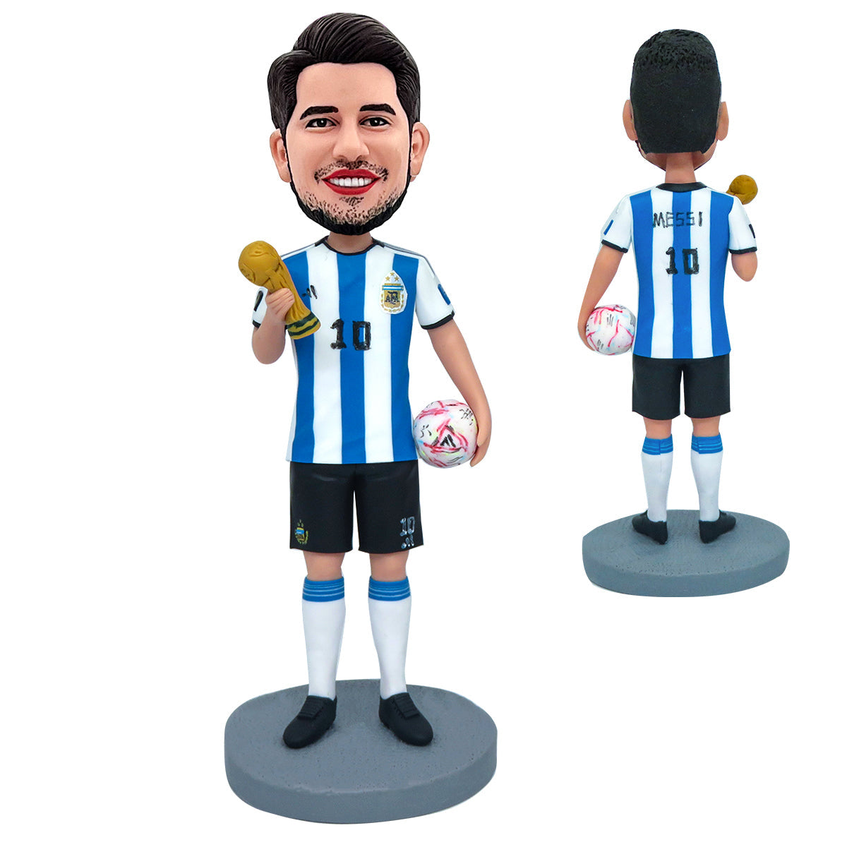 Bobblehead personalizzato con testo inciso raffigurante le stelle della Coppa del Mondo Argentina Messi