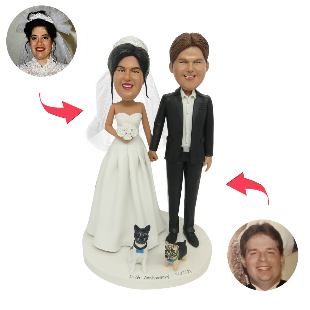Coppia di sposi con bobblehead personalizzati da foto