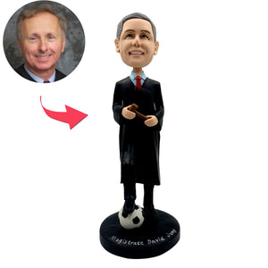 Bobblehead personalizzato del giudice con pallone da calcio
