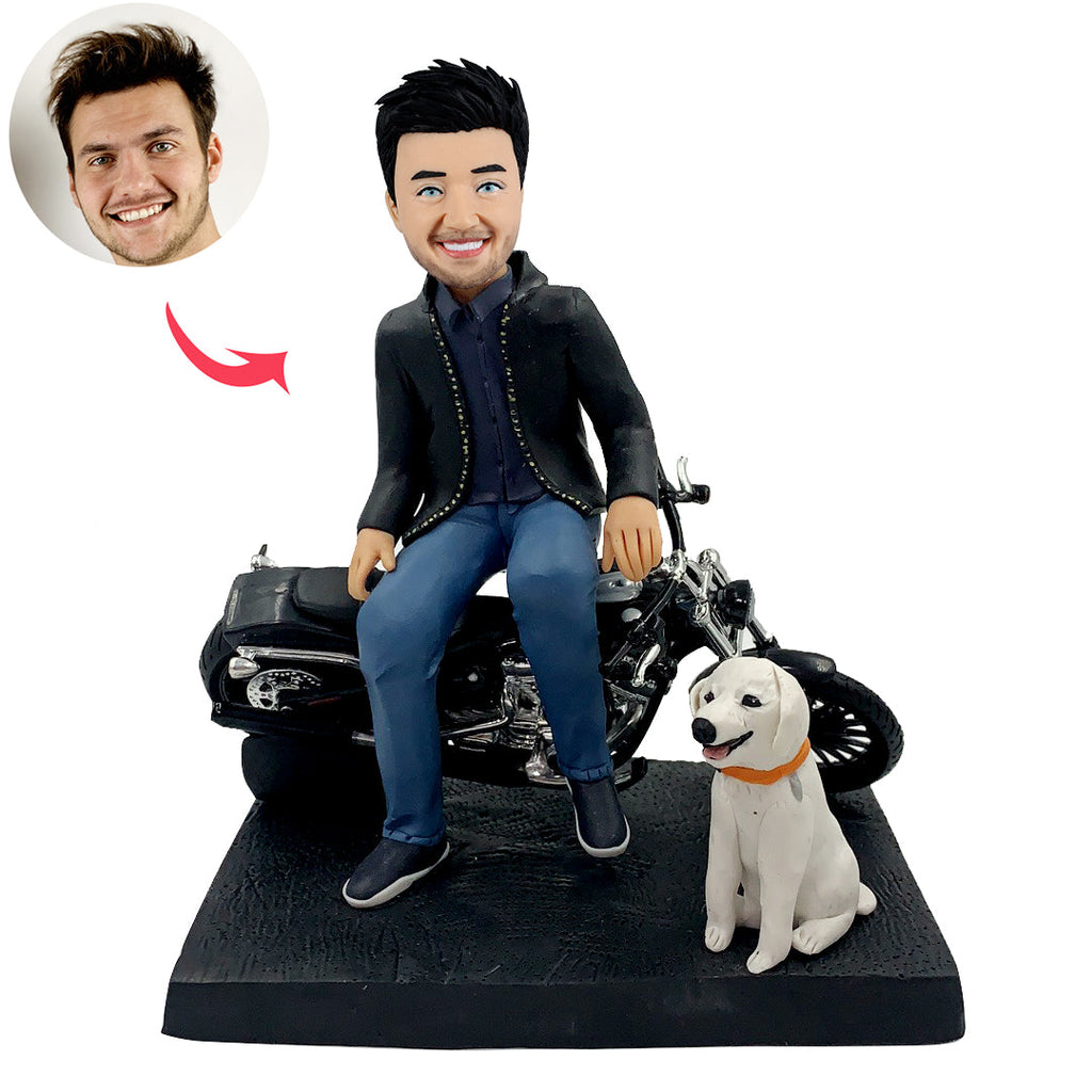 Bobblehead a forma di motociclista con cucciolo