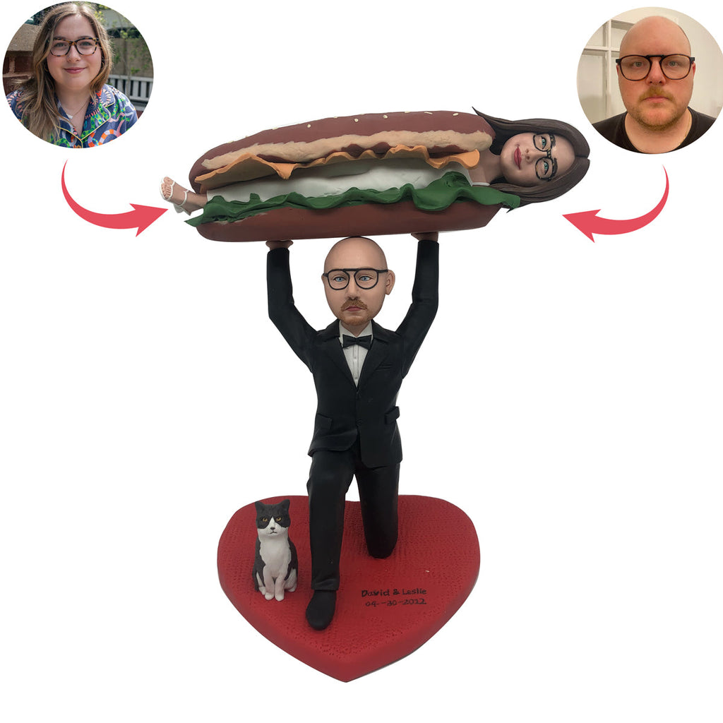 Bambola bobblehead stile hamburger divertente per matrimonio