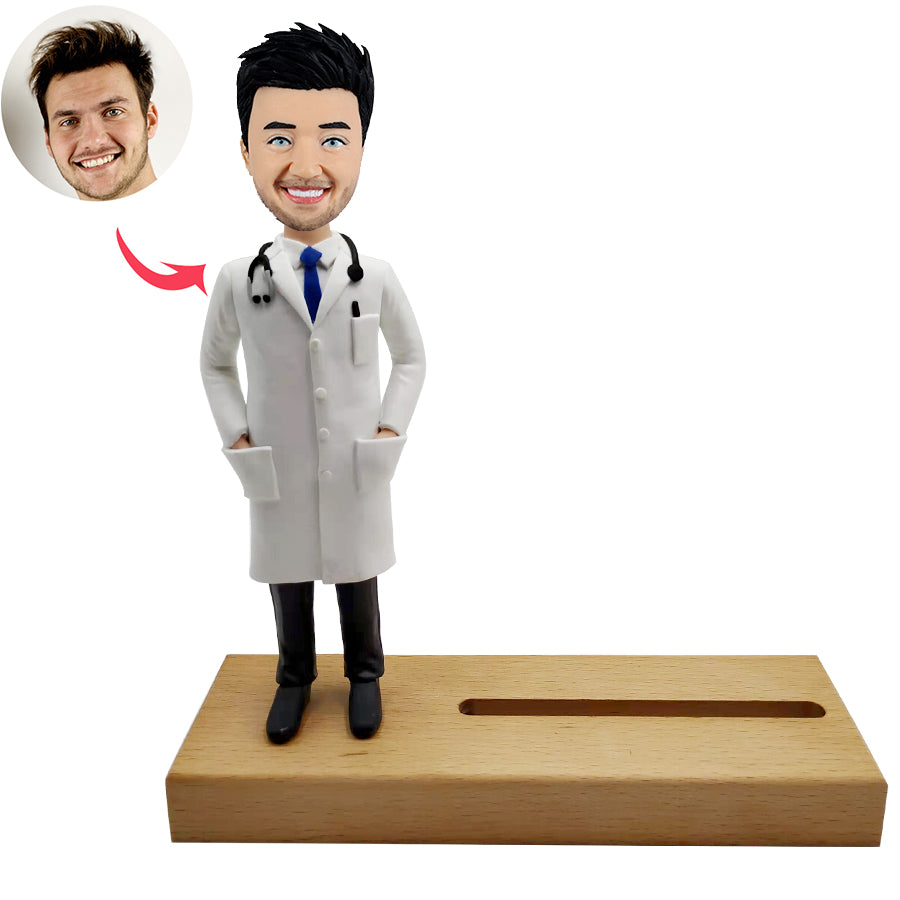 Porta biglietti da visita con bobblehead personalizzati del dottore