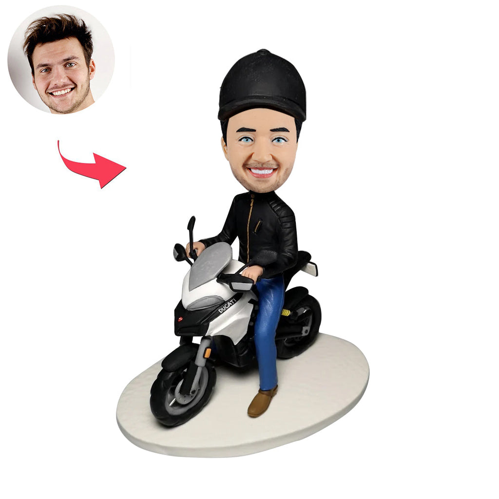 Regalo Bobblehead personalizzato per la festa del papà con motocicletta
