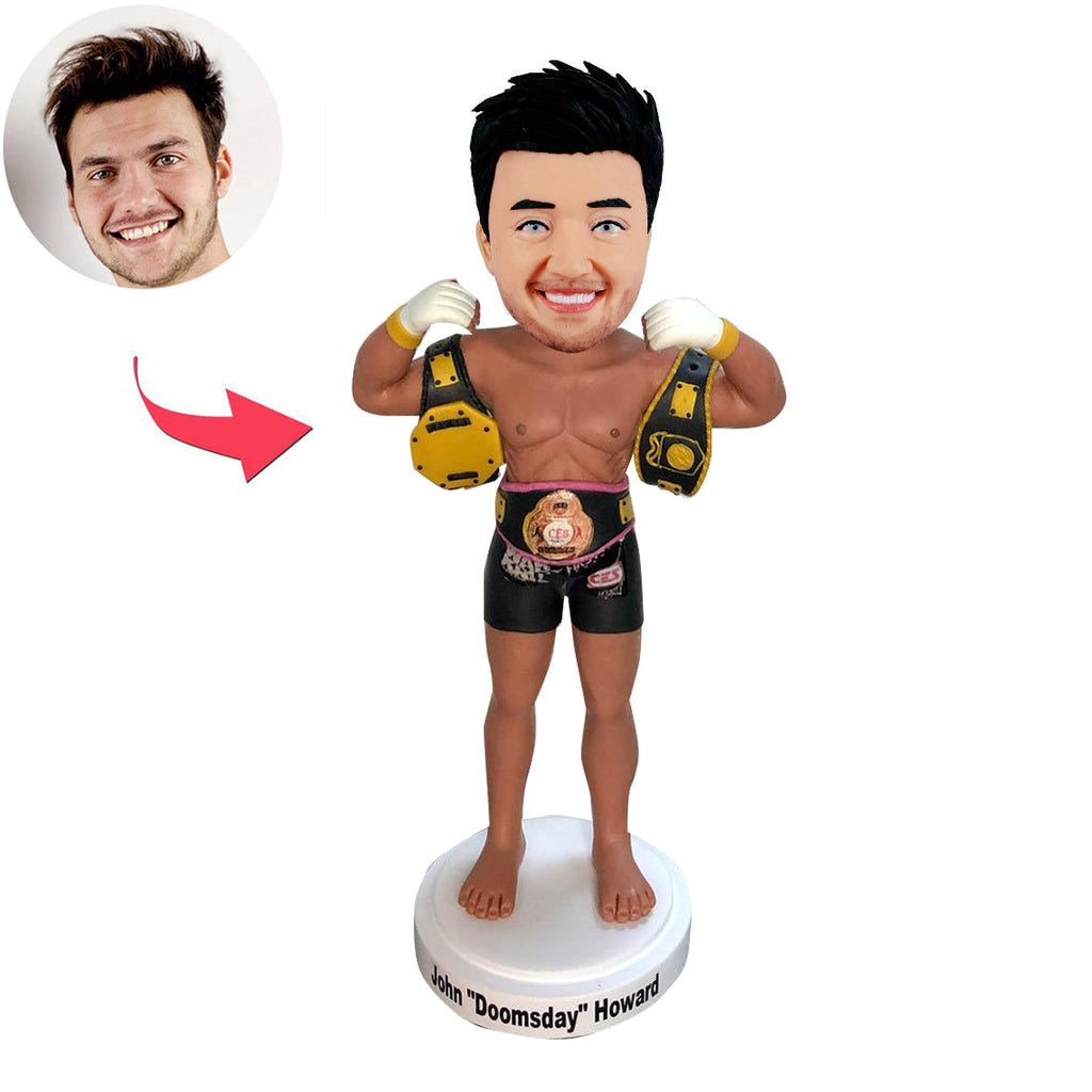 Bobblehead da boxe personalizzato con cintura dorata