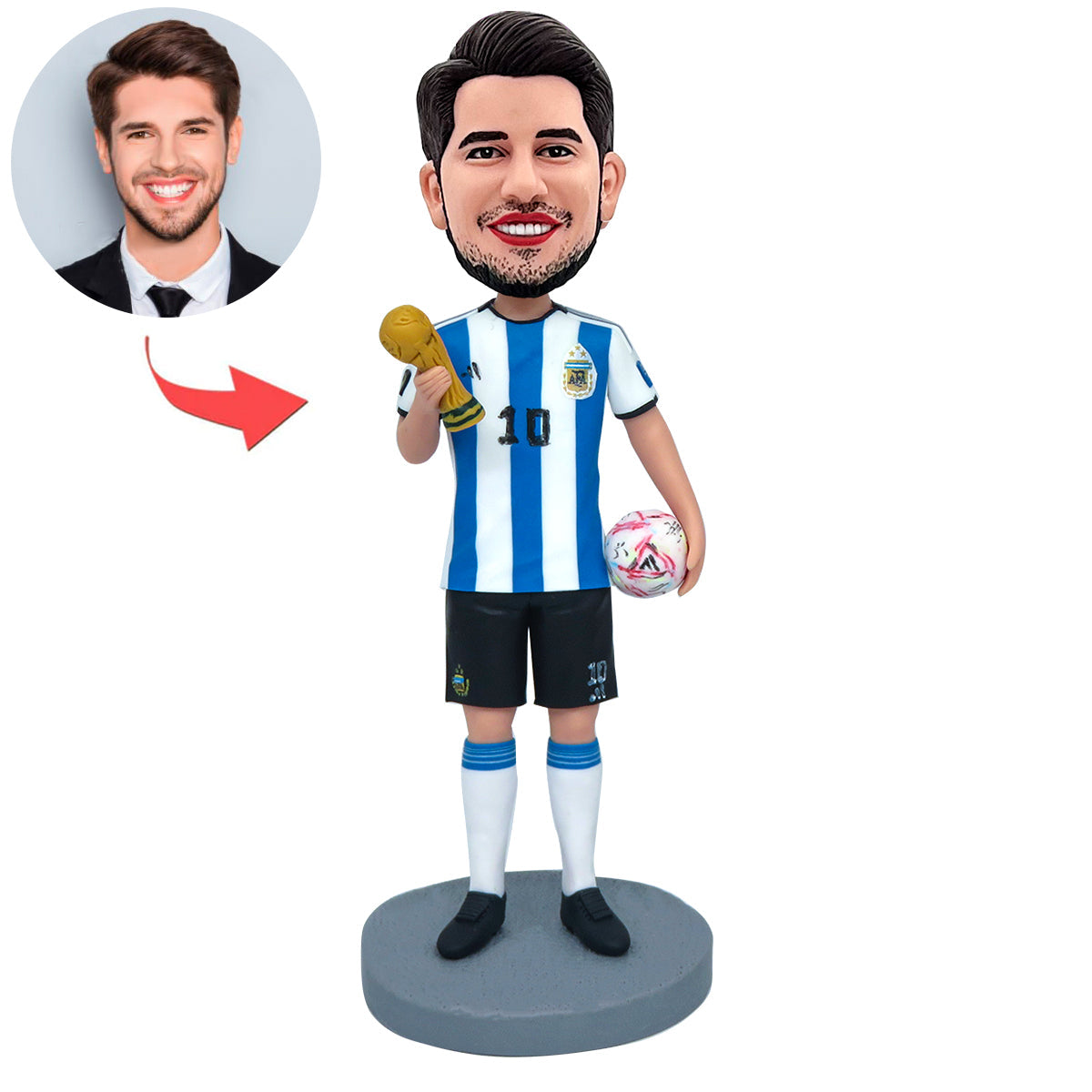 Bobblehead personalizzato con testo inciso raffigurante le stelle della Coppa del Mondo Argentina Messi