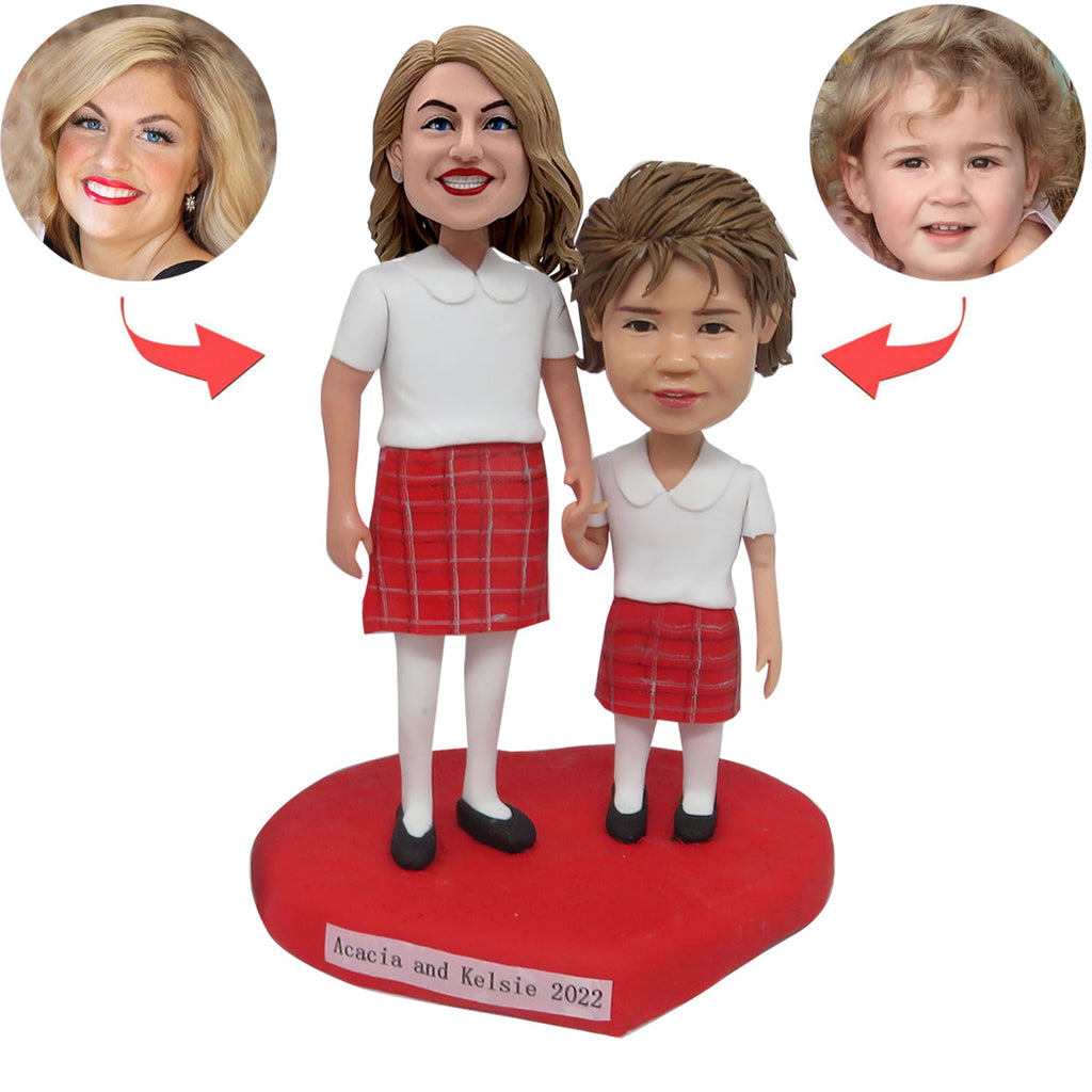 Maglietta Bobblehead personalizzata mamma e figlio con scritta "White Mom and Son"