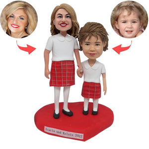 Maglietta Bobblehead personalizzata mamma e figlio con scritta "White Mom and Son"