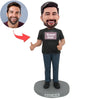 Maglietta nera casual personalizzata con bobblehead Super Dad