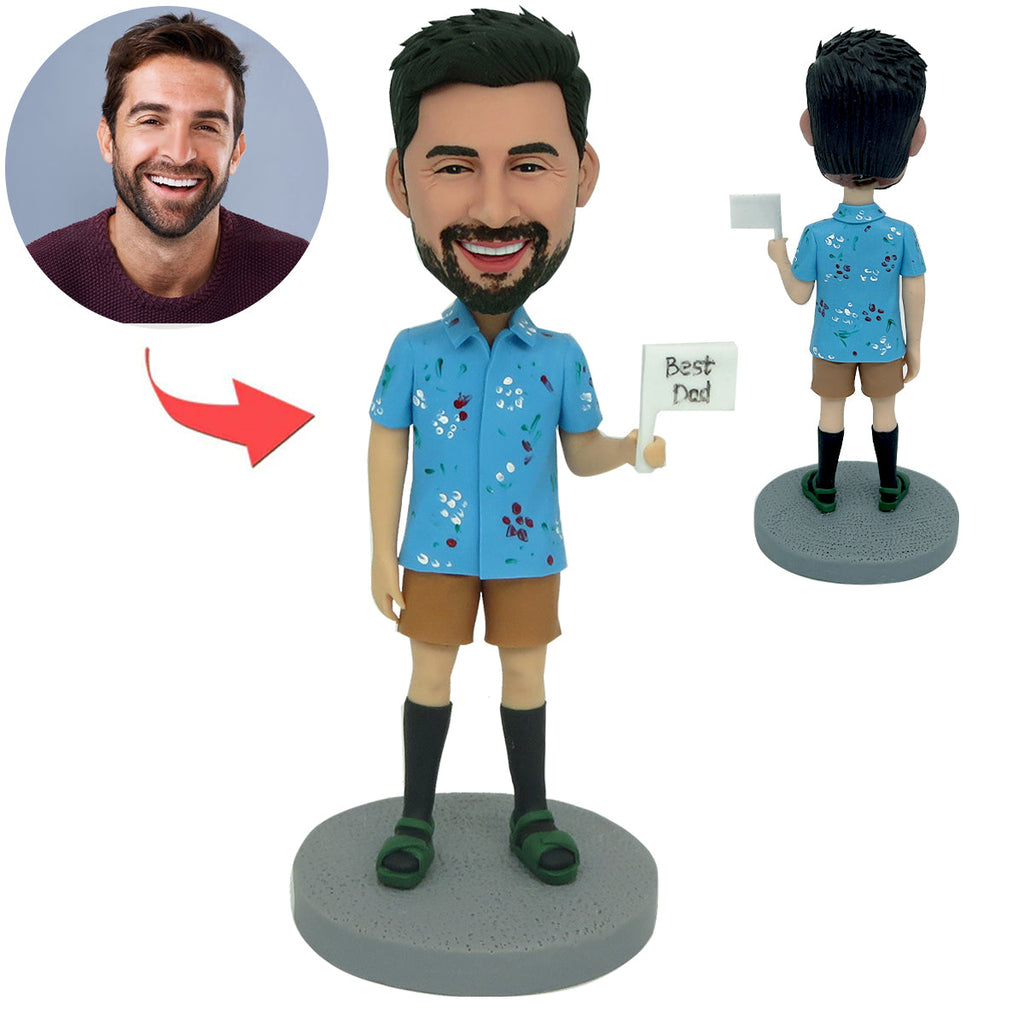 Maglietta personalizzata con bobblehead Super Dad in stile natalizio floreale