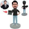 Bobblehead personalizzato, ingegnere informatico maschio con computer