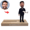 Porta biglietti da visita personalizzato con bobblehead del capitano e modello di aereo
