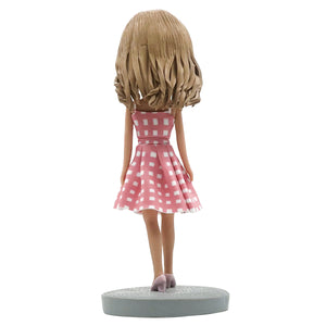 Bobblehead personalizzati per bambine con abito a quadri rosa