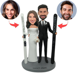 Bobblehead personalizzato per coppia di sposi con skateboard