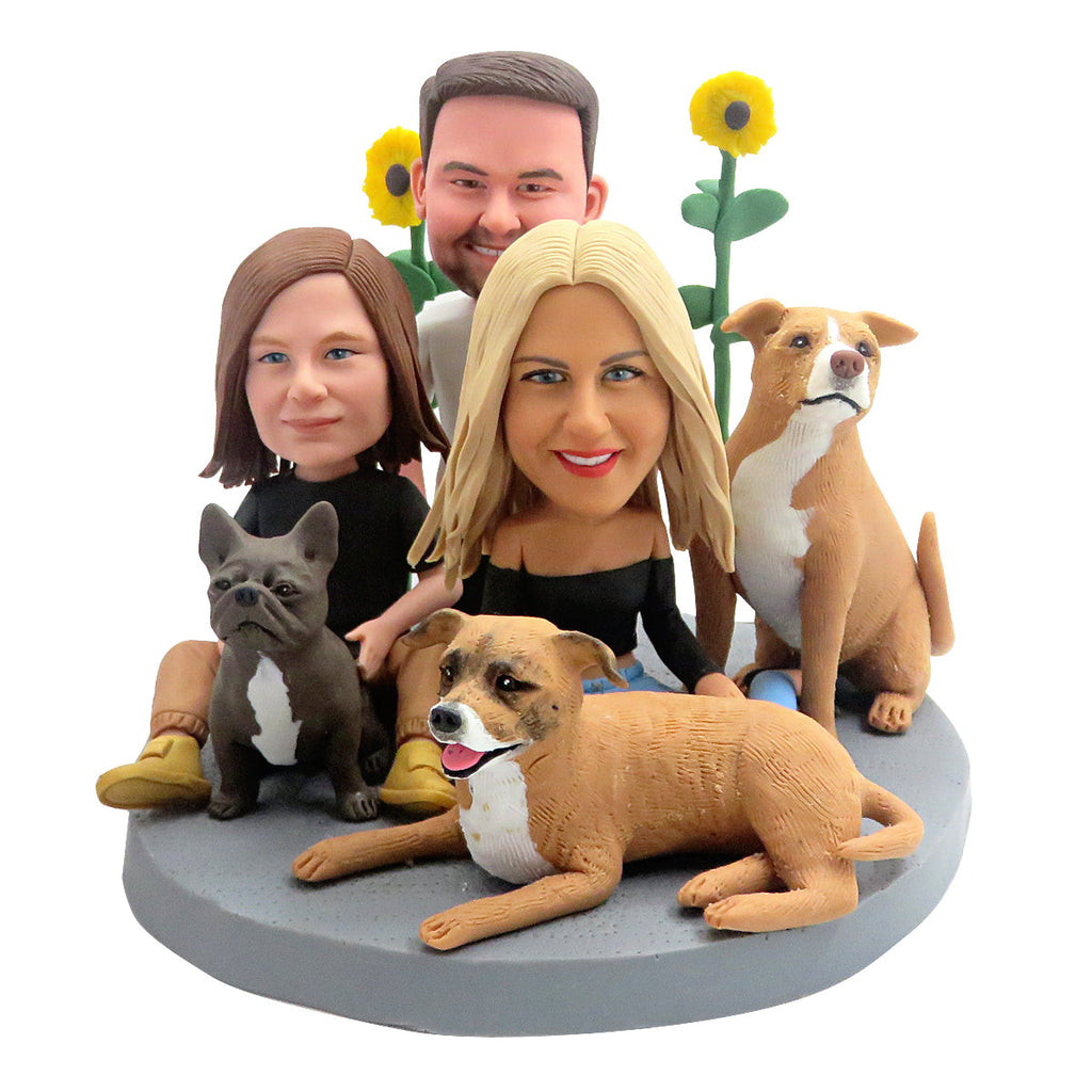 Bobblehead personalizzato per un familiare con 3 cani