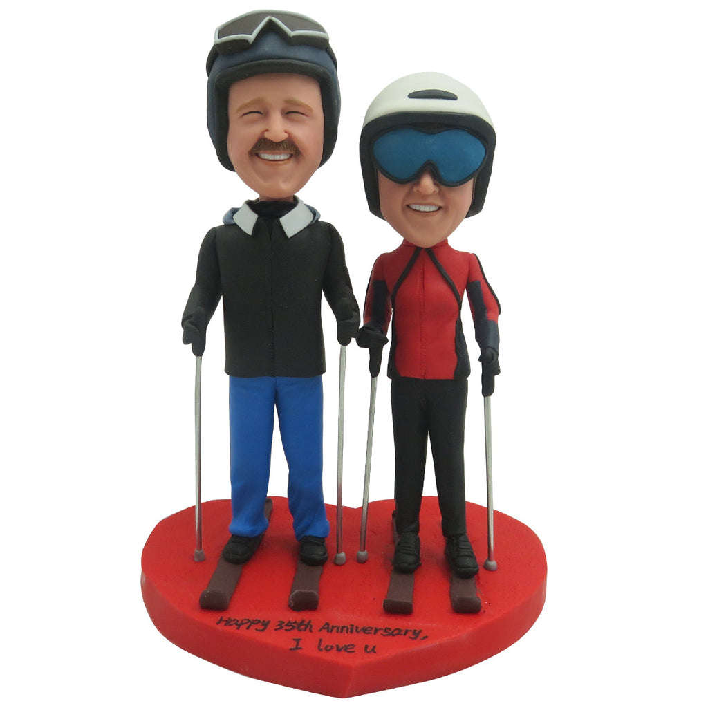 Bobblehead personalizzato con coppia di sciatori - San Valentino