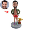 Bobblehead personalizzato raffigurante il padre con trofeo del campionato