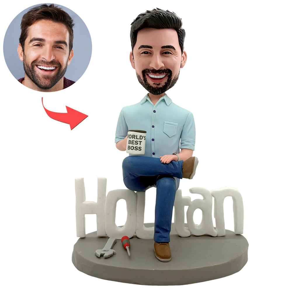 Tazza Bobblehead personalizzata con la scritta "Il miglior capo del mondo"