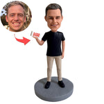 Bobblehead personalizzato con uomo che tiene il cartello BOSS