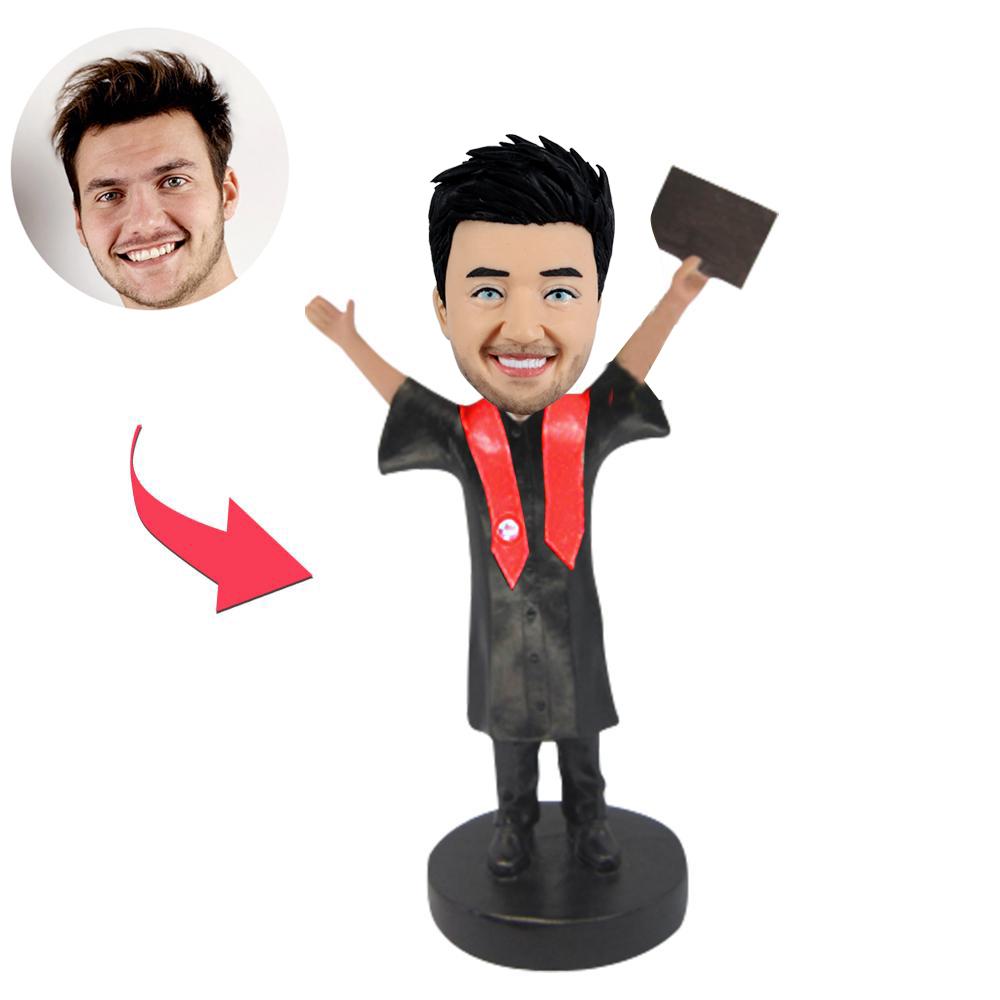 Bobblehead personalizzato con scritta "Happy Graduation"