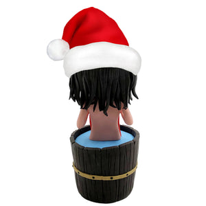 Bobblehead personalizzato da donna che fa il bagno con cappello da Babbo Natale
