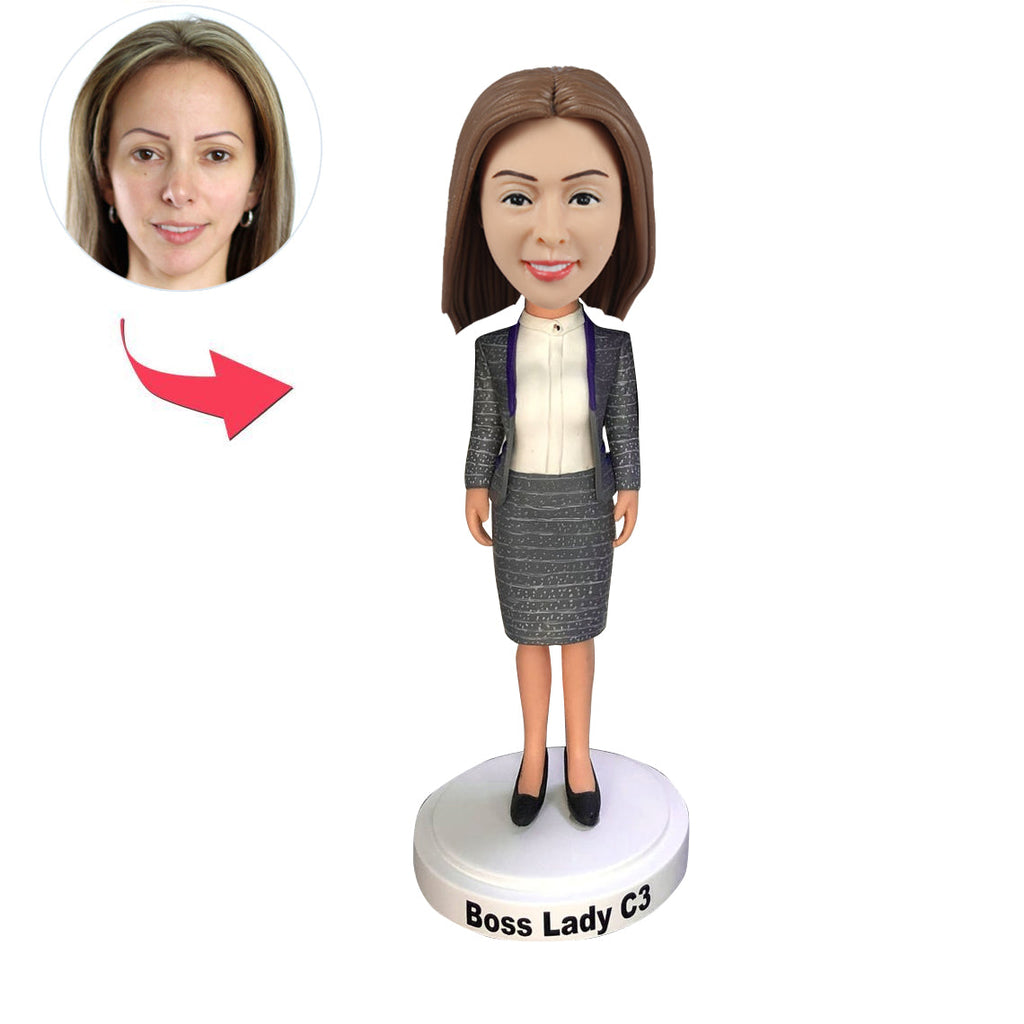 Bobblehead personalizzato con gonna raffigurante una responsabile d'ufficio
