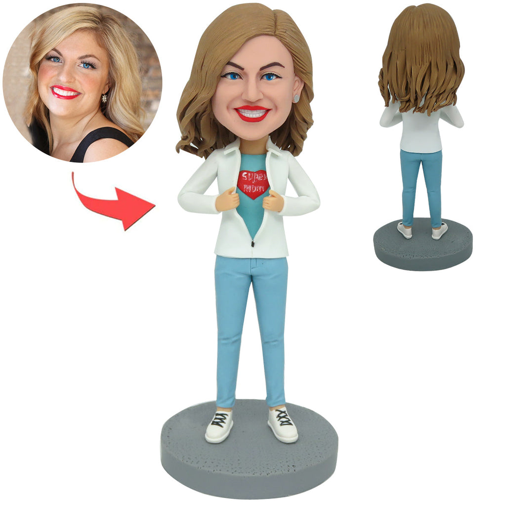 Bobblehead personalizzato con la mamma in abbigliamento sportivo, regalo per la festa della mamma