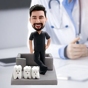 Porta biglietti da visita dentista personalizzato con testa a forma di bobblehead