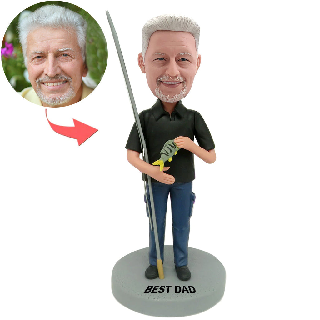 Regalo per la festa del papà: bobblehead personalizzato a forma di omino pescatore