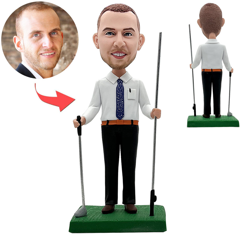 Bambola personalizzata con testa a dondolo che gioca a golf