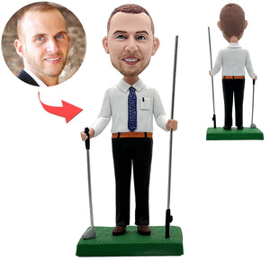 Bambola personalizzata con testa a dondolo che gioca a golf
