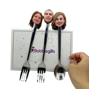 Forchetta e cucchiaio Bobblehead personalizzati per famiglie