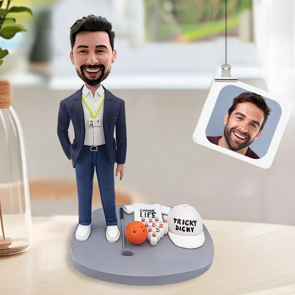 Bobblehead personalizzato di un uomo d'affari che ama lo sport