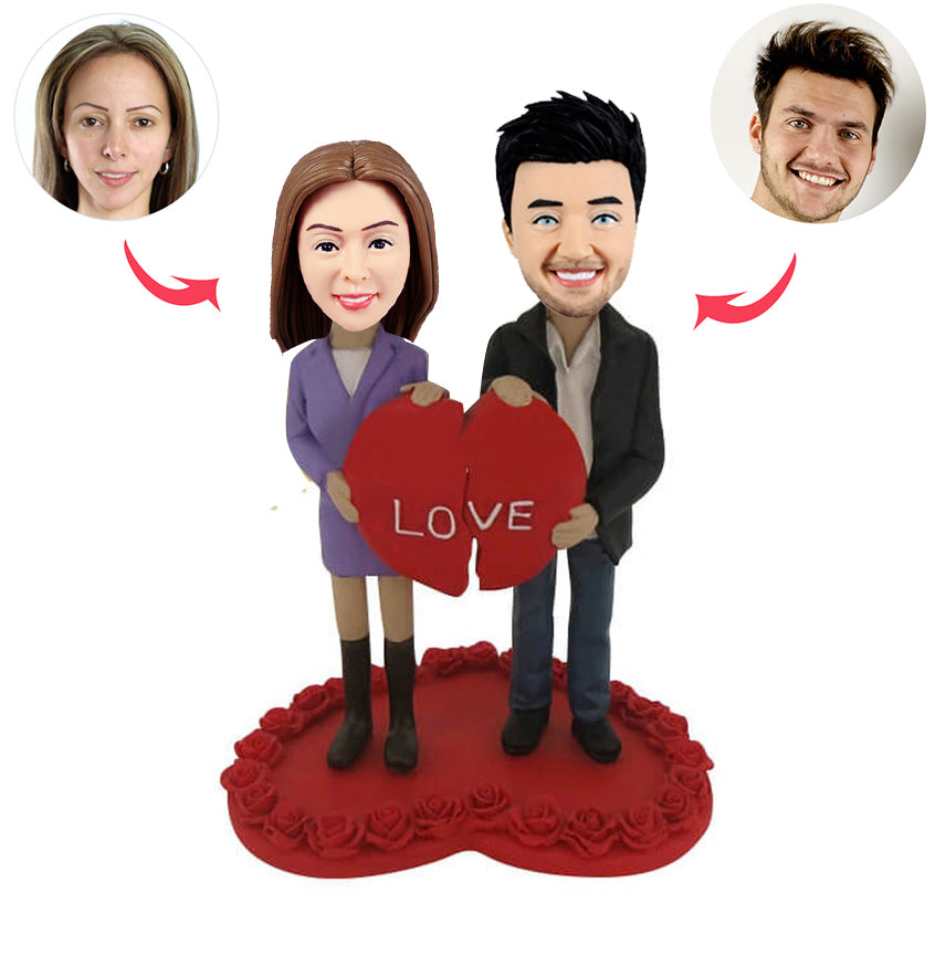 Bobblehead personalizzato per coppia con cuore innamorato
