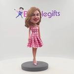 Bobblehead personalizzati per bambine con abito a quadri rosa