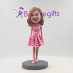 Bobblehead personalizzati per bambine con abito a quadri rosa